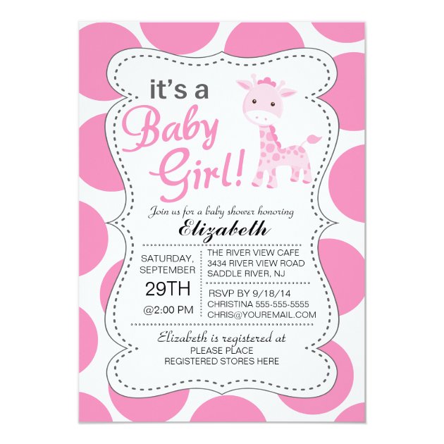 It's A Baby Girl Pink Giraffe Girls Baby Shower Invitation