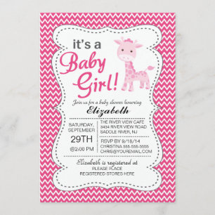 It's a Baby Girl Pink Giraffe Girls Baby Shower Invitation