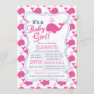 It's a Baby Girl Whale Nautical Baby Shower Invitation