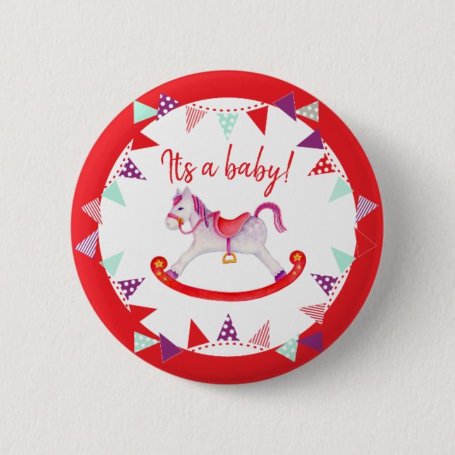 It's a baby shower hobby horse and bunting button (Front)