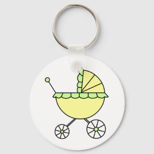 It's A Baby! Yellow Green Baby Carriage Keychain