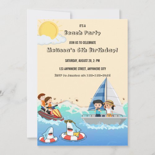 Its A Beach Party Kids Birthday Invitation