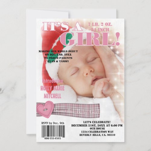 Its A Beautiful Baby Girl Magazine Cover Invitation