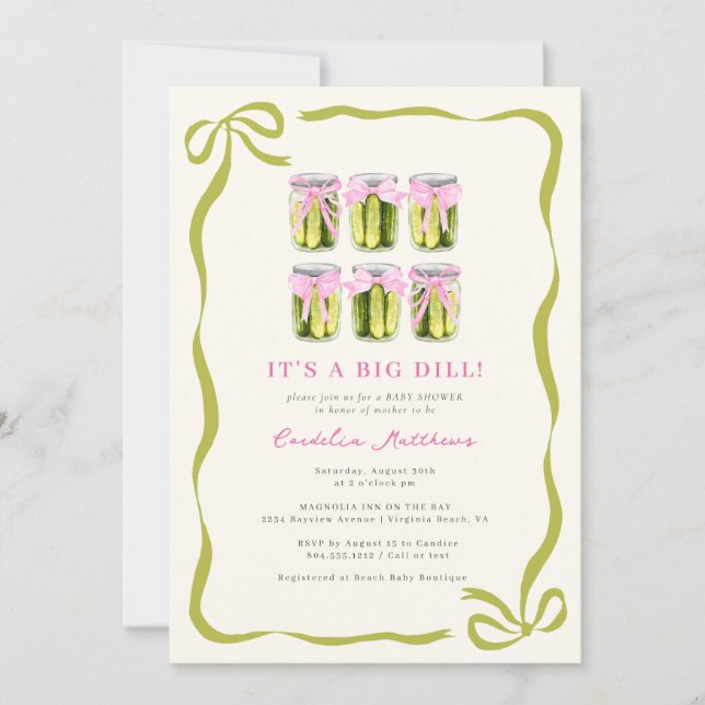 It's a Big Dill Pickle Coquette Bow Baby Shower  Invitation (Front)