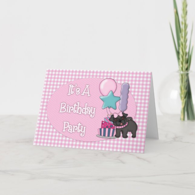 It's A Birthday Party Black Pug Card (Front)