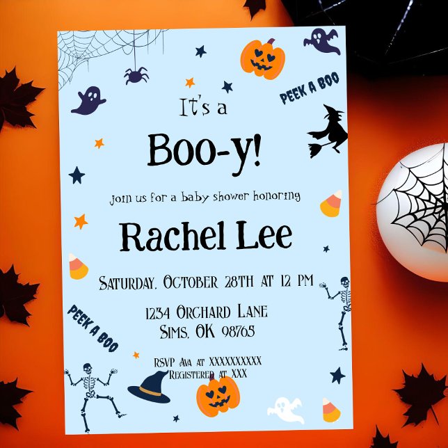 It's a Boo-y Light Blue Halloween Baby Boy Shower Invitation (Creator Uploaded)