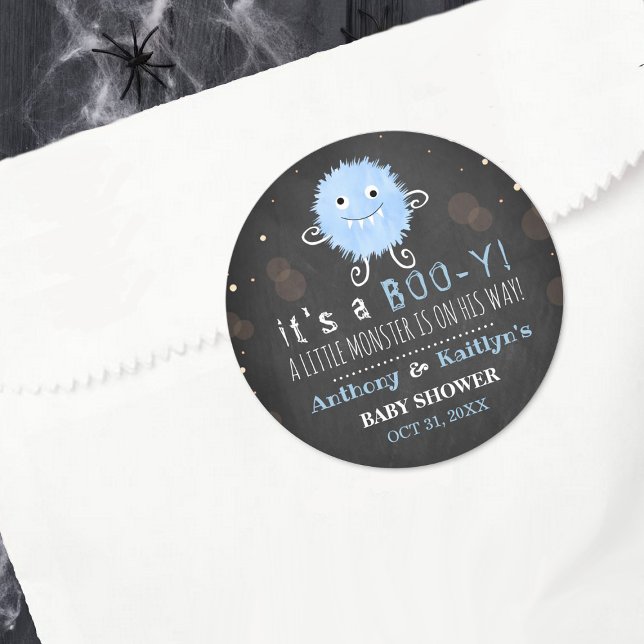 It's A Boo-y! Little Monster Halloween Baby Shower Classic Round Sticker (Creator Uploaded)