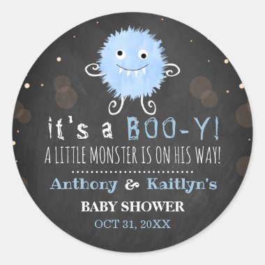 It's A Boo-y! Little Monster Halloween Baby Shower Classic Round Sticker