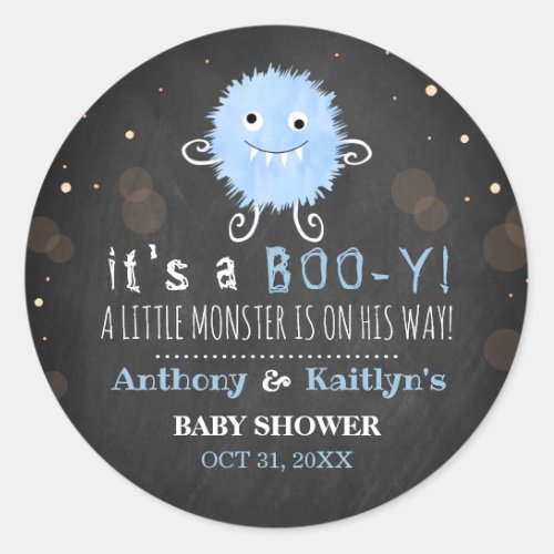 Its A Boo_y Little Monster Halloween Baby Shower Classic Round Sticker