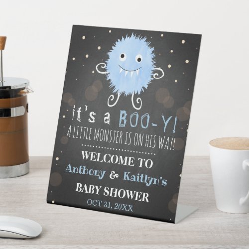 Its A Boo_y Little Monster Halloween Baby Shower Pedestal Sign