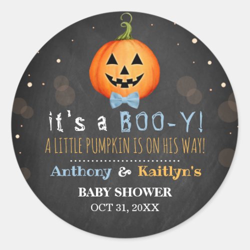 Its A Boo_y Little Pumpkin Halloween Baby Shower Classic Round Sticker