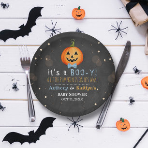 It's A Boo-y! Little Pumpkin Halloween Baby Shower Paper Plates