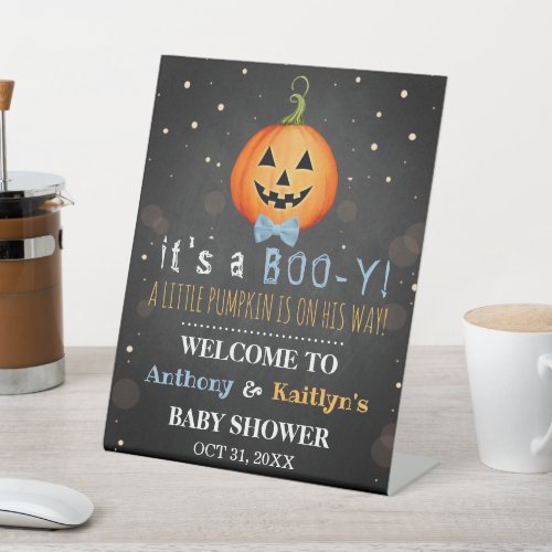 Its A Boo_y Little Pumpkin Halloween Baby Shower Pedestal Sign