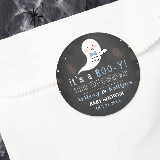 It's A Boo-y! Little Spirit Halloween Baby Shower Classic Round Sticker (Creator Uploaded)