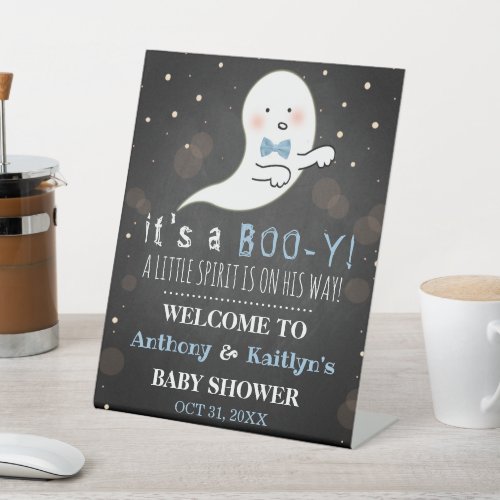 Its A Boo_y Little Spirit Halloween Baby Shower Pedestal Sign