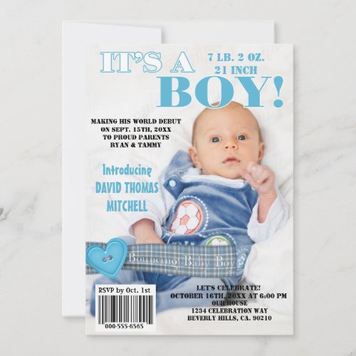 Its A Bouncing Baby Boy Magazine Cover Invitation
