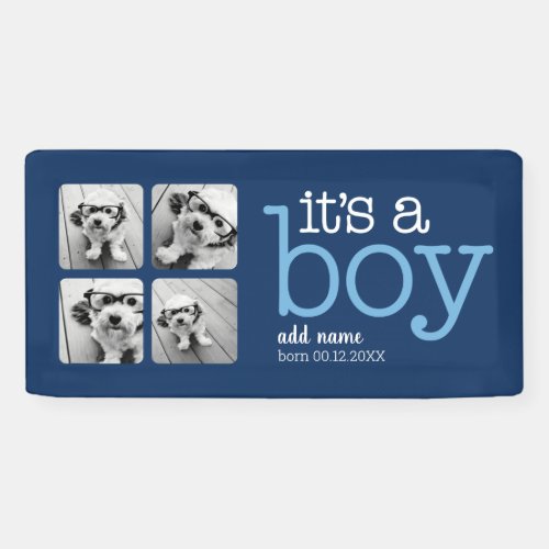 Its A Boy _ 4 Photo Modern Whimsical White Type Banner
