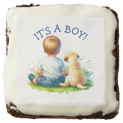 Its a Boy  A Baby and his Dog Baby Shower Brownie