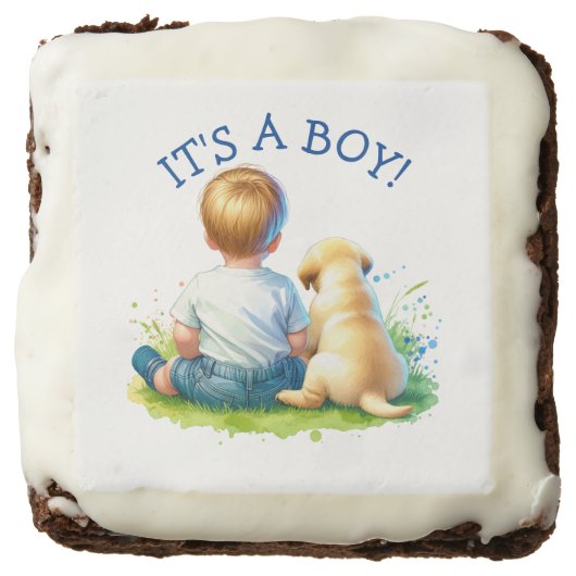 It's a Boy | A Baby and his Dog Baby Shower Brownie (Front)