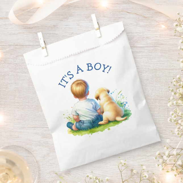 It's a Boy | A Baby and his Dog Baby Shower Favor Bag (Clipped)