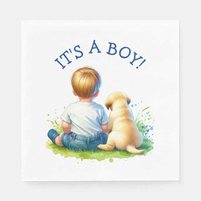 It's a Boy | A Baby and his Dog Baby Shower Napkins (Front)