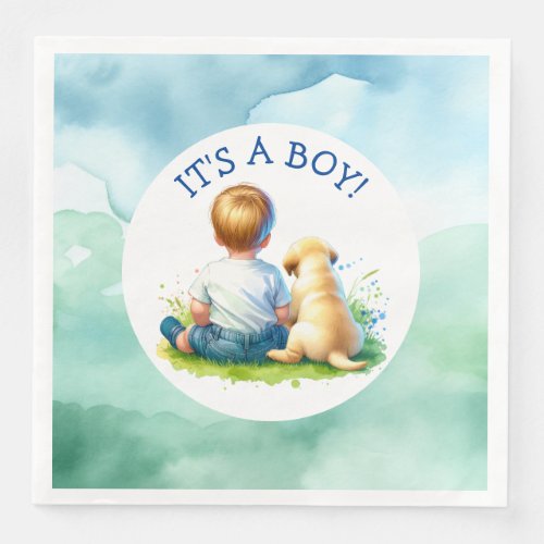 Its a Boy  A Baby and his Dog Baby Shower Paper Dinner Napkins