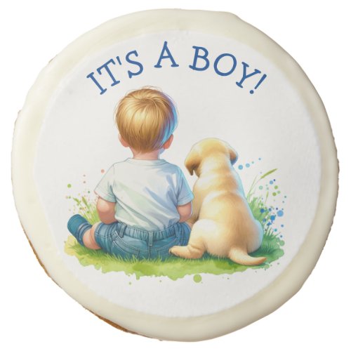Its a Boy  A Baby and his Dog Baby Shower Sugar Cookie