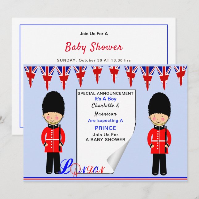 It's A Boy A Royal Prince London Theme Baby Shower Invitation (Front/Back)