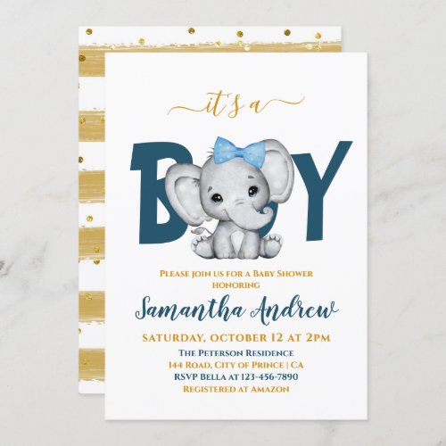 Its a Boy Adorable Baby Elephant Baby Shower Invi Invitation