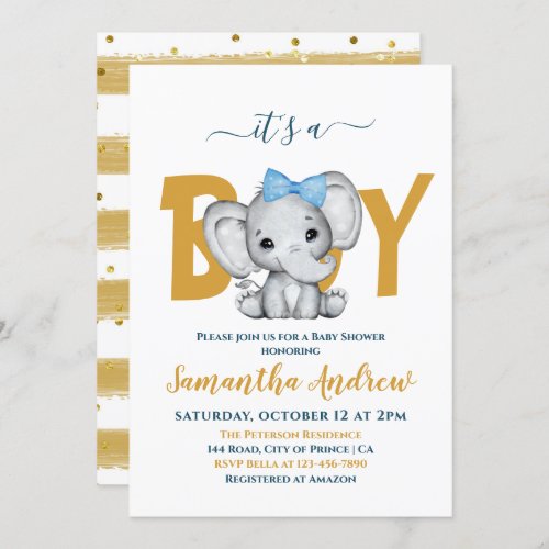 Its a Boy Adorable Baby Elephant Baby Shower Invi Invitation