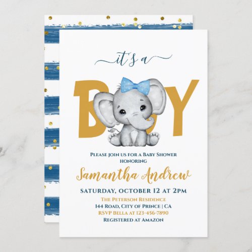 Its a Boy Adorable Baby Elephant Baby Shower Invitation