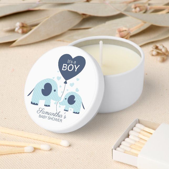 It's A Boy Adorable Elephant Baby Shower Favor  Mini Candle Favors (Insitu)