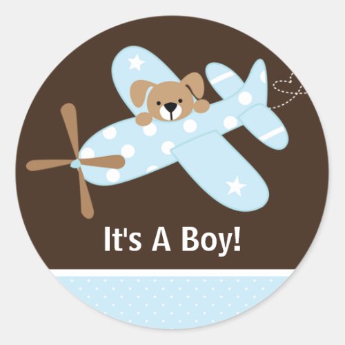 Its A Boy Airplane Baby Birth Announcement Classic Round Sticker
