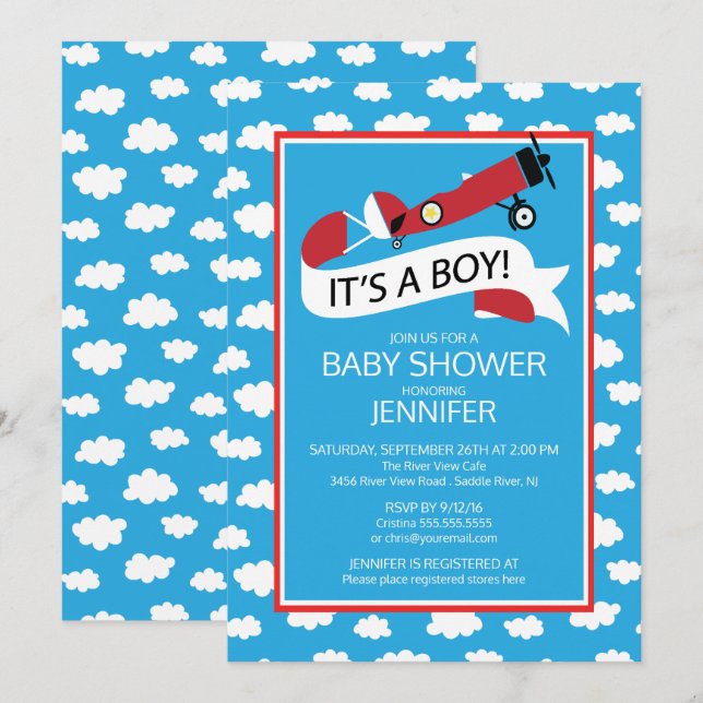 It's a Boy! Airplane Boys Baby Shower Invite (Front/Back)