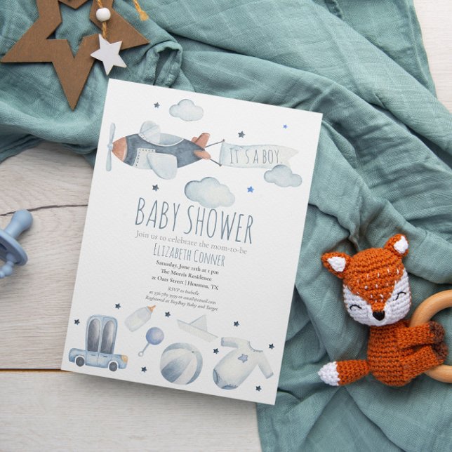 It's a boy Airplane WatercoIor Shower Invitation (Creator Uploaded)