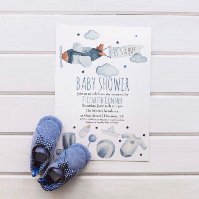 It's a boy Airplane WatercoIor Shower Invitation (It's a boy Airplane WatercoIor Shower Invitation)