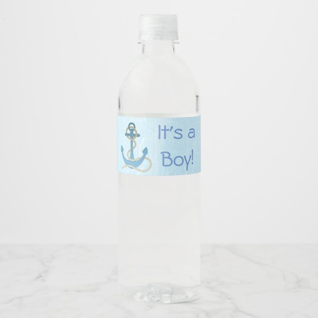 "It's a Boy" Anchor Nautical Blue Bottle Label (Front)