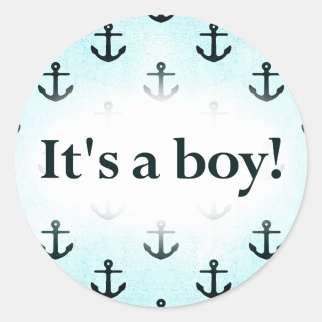 It's a Boy! Anchor Pattern Baby Blue Classic Round Sticker (Front)