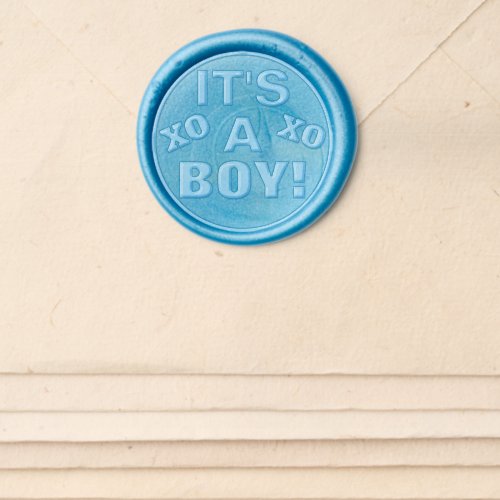 Its A Boy Announcement Blue XO Wax Seal Sticker