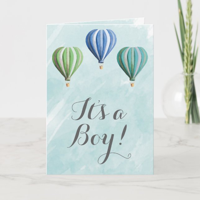 It's A Boy Announcement Card with Hot Air Balloons (Front)