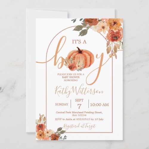 Its a Boy Arch Rustic Floral Baby Shower Invitation