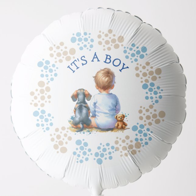 It's a Boy | Baby and Dachshund Puppy Baby Shower Balloon (Front)