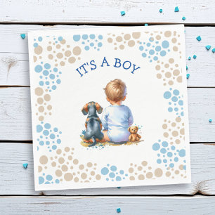 It's a Boy   Baby and Dachshund Puppy Baby Shower Napkins