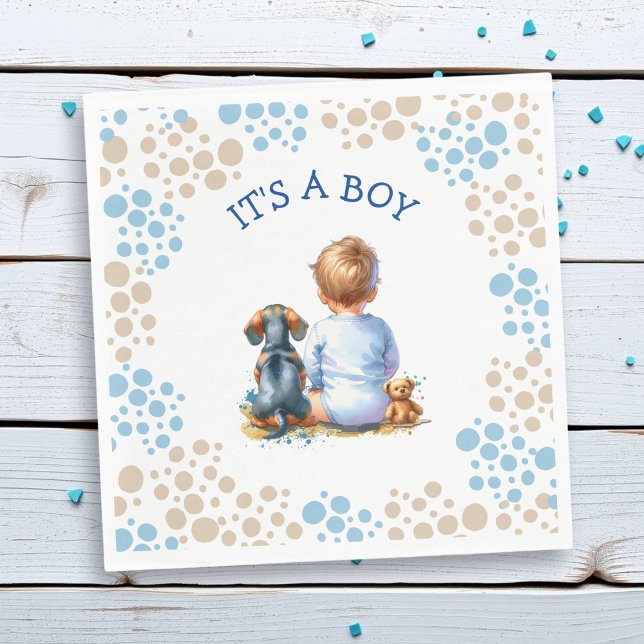 It's a Boy | Baby and Dachshund Puppy Baby Shower Napkins (Creator Uploaded)