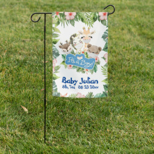 It's a Boy Baby Announcement Cute Safari Garden Flag