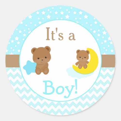 Its a Boy Baby Bear Baby Shower Classic Round Sticker