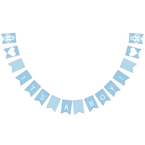 Its A Boy Baby Blue and White Nautical Bunting Bunting Flags