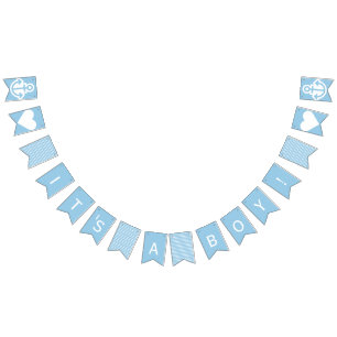 Its A Boy Baby Blue and White Nautical Bunting Flags