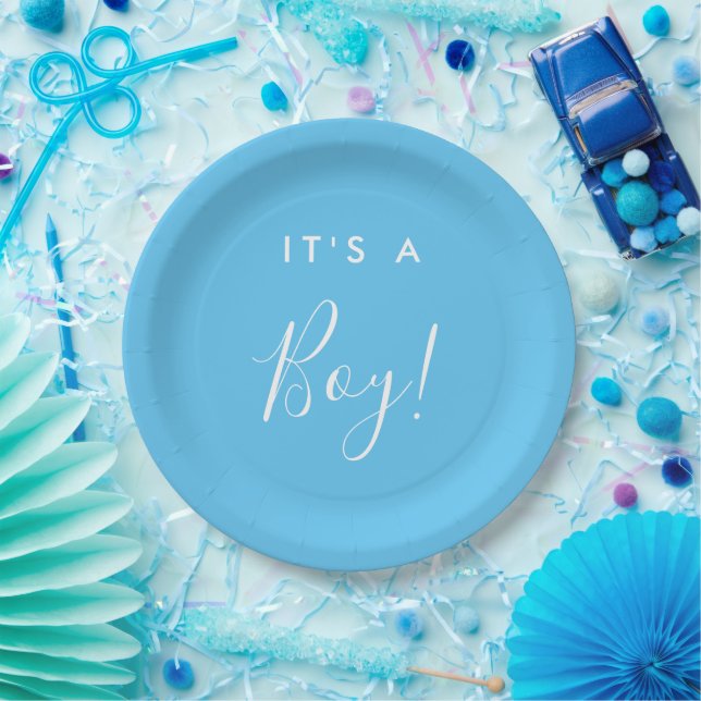 It's A Boy Baby Blue Baby Shower Paper Plates (Party)
