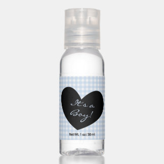 It's a Boy Baby Blue Gingham with Heart Icon Hand Sanitizer